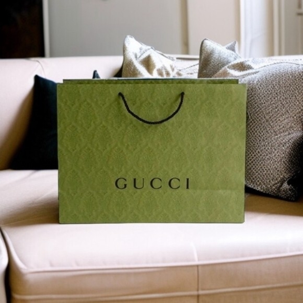 Authentic Gucci Large Green Black Reusable Gift Paper Bag Storage 19"x7"x14"
